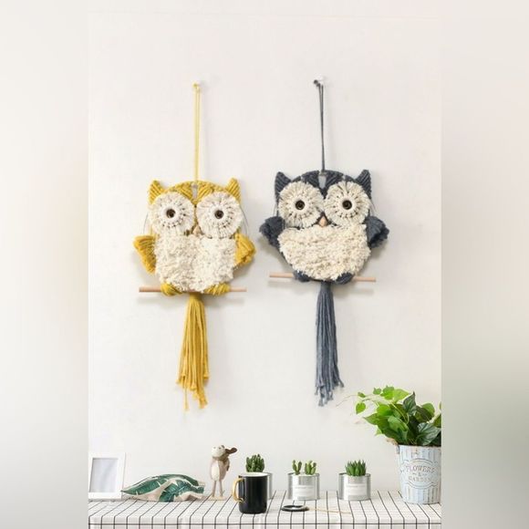 Amazon.com: Owl Macrame Wall Hanging, Hand Woven Boho  Hand-Woven Tassel Owl Macrame Wall Hanging Yellow or Black Home Decor Handmade